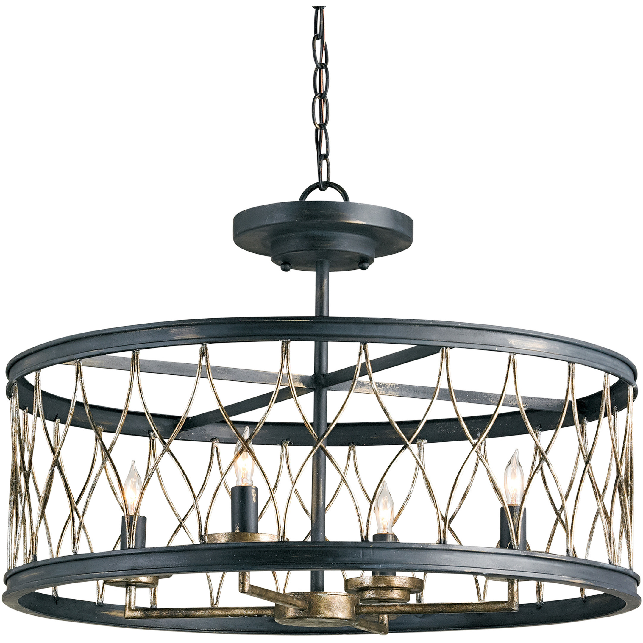 Crisscross 4 Light 22 inch French Black and Pyrite Bronze Semi-Flush Mount Ceiling Light