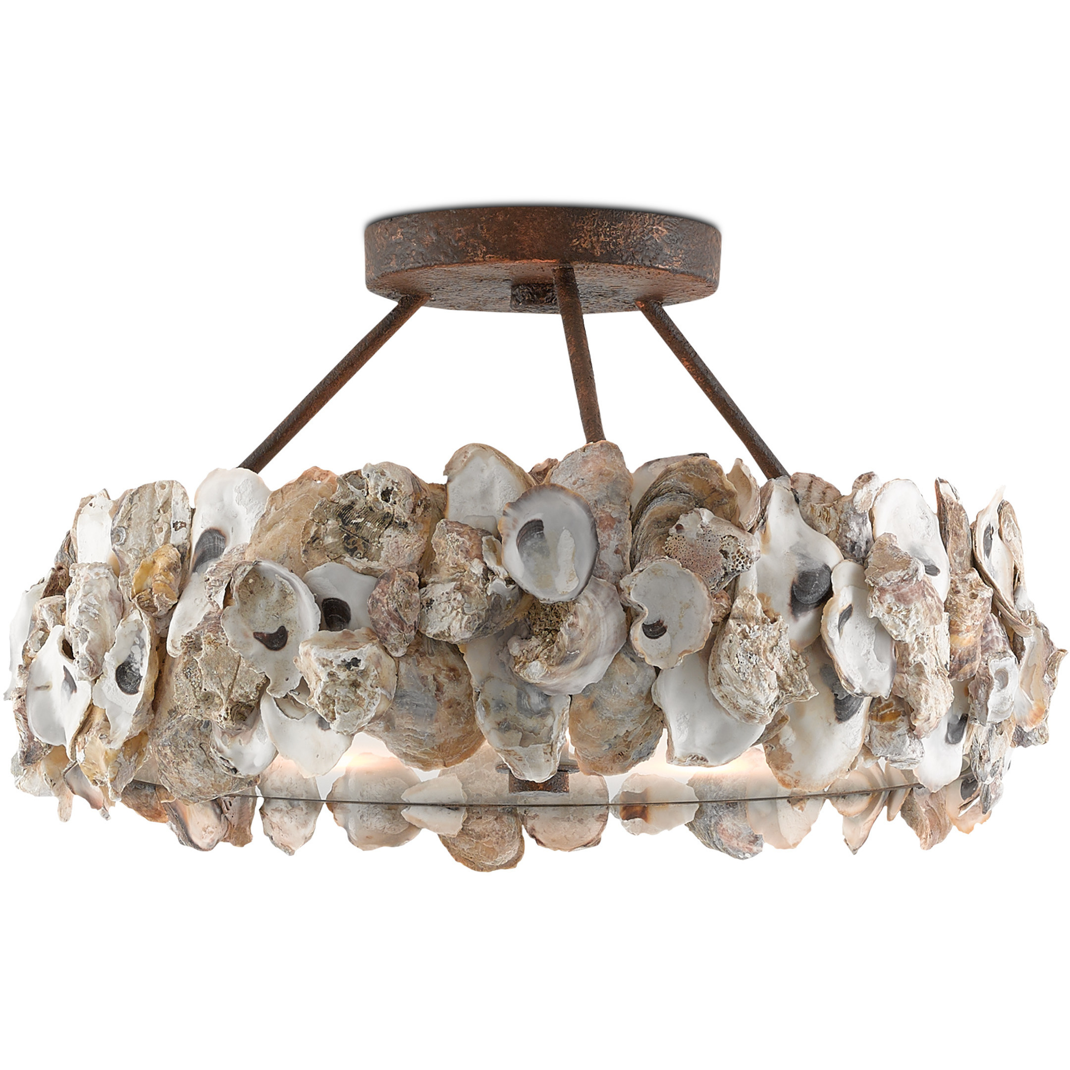 Oyster Shell 3 Light 19 inch Textured Bronze Semi-Flush Mount Ceiling Light