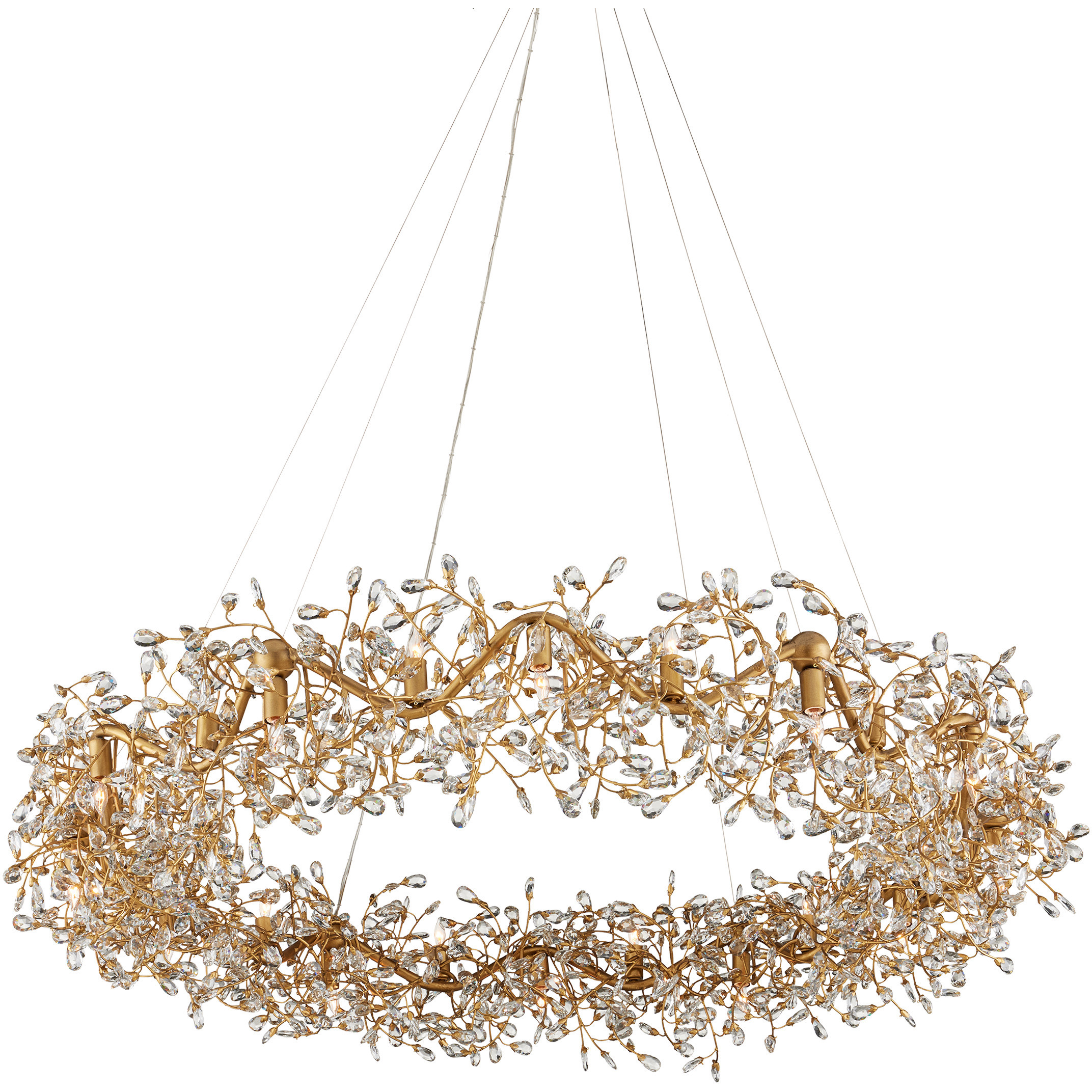 Crystal Bud 24 Light 57.5 inch Brass Ring Chandelier Ceiling Light, Grande