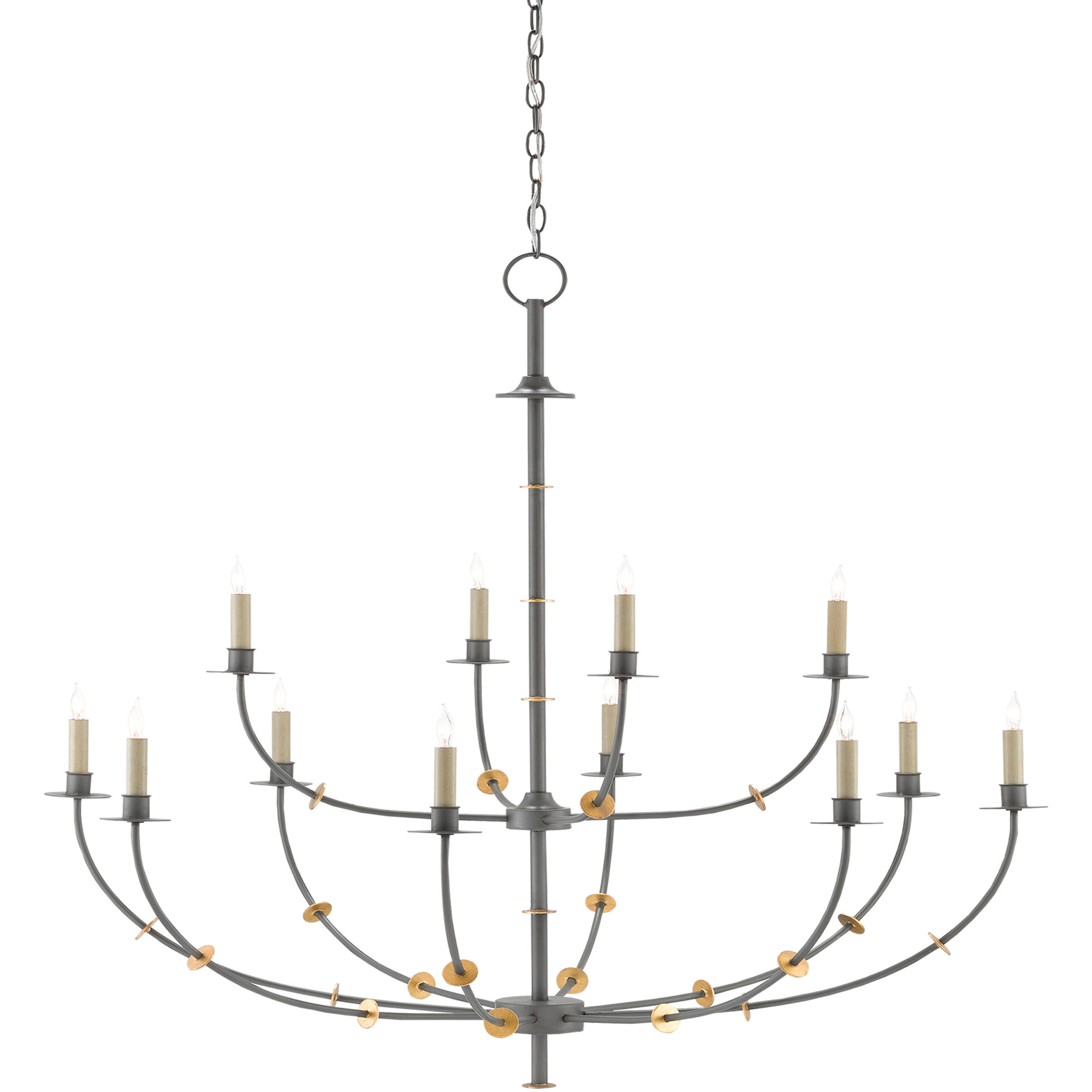Balladier 12 Light 45.5 inch Hiroshi Gray and Contemporary Gold Leaf Chandelier Ceiling Light