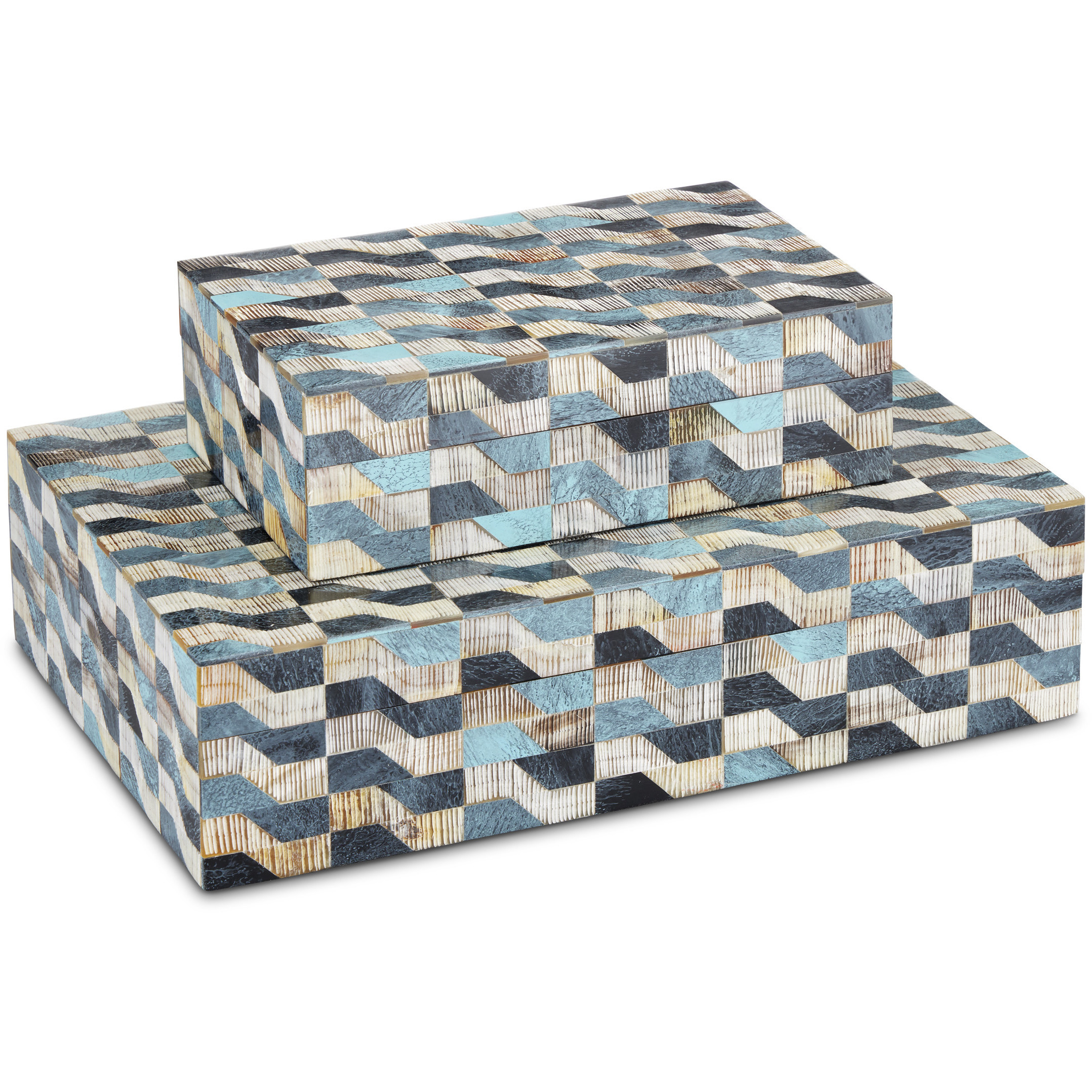 Ezra 8 inch Blue and Natural Boxes, Set of 2