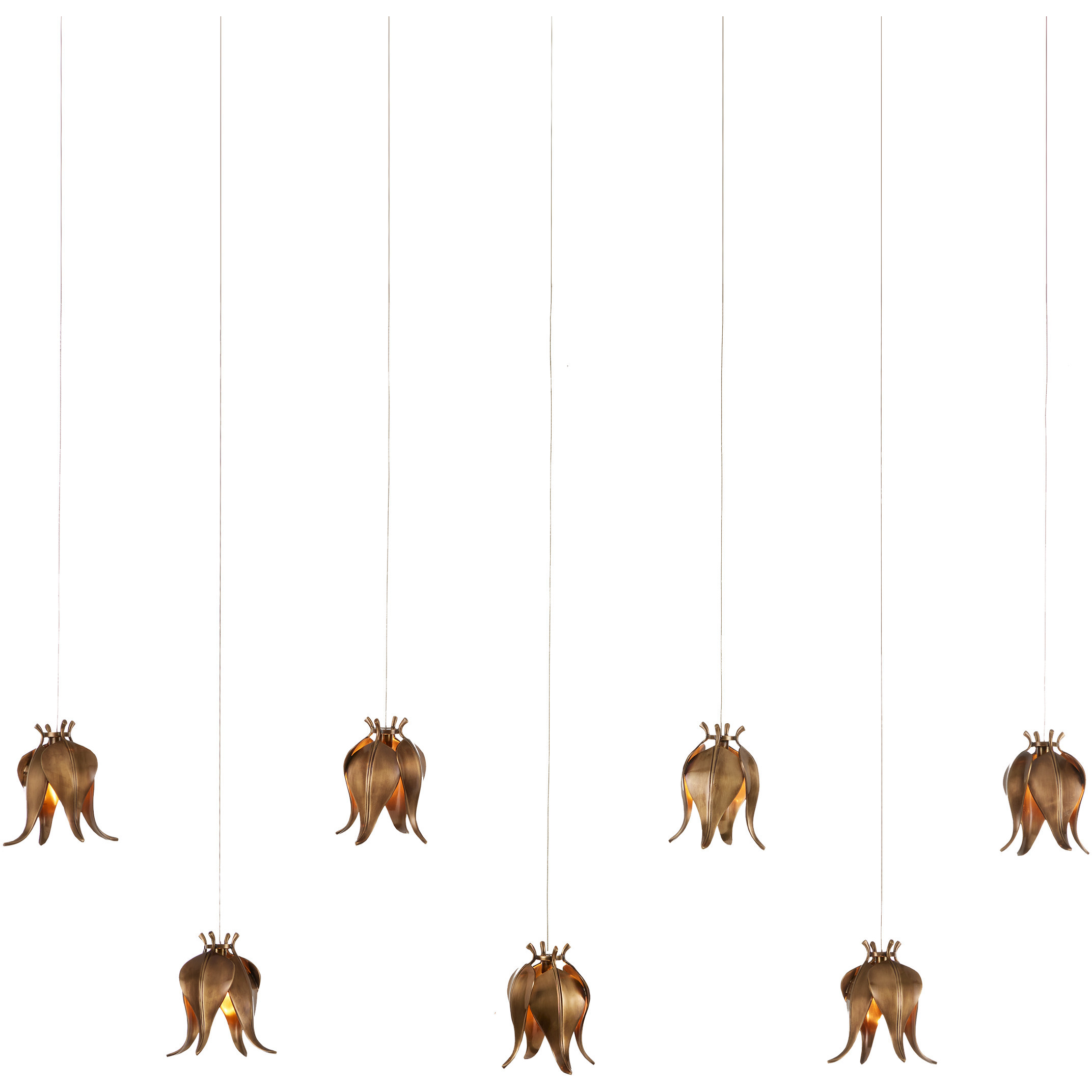 Iota 7 Light 57 inch Antique Brass Multi-Drop Linear Pendant Ceiling Light