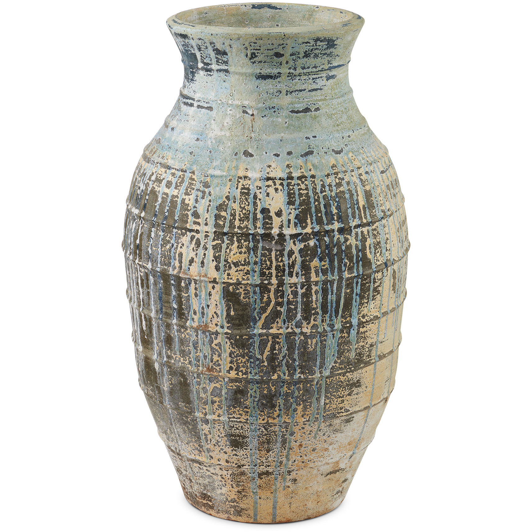 Ragusa Antique White and Blue Drip Outdoor Urn, Large